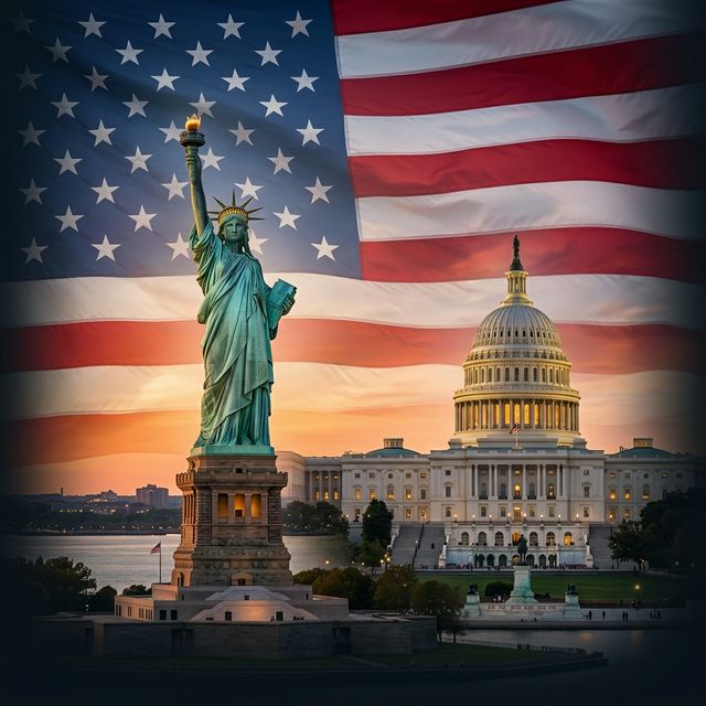 USA Flag and Liberty